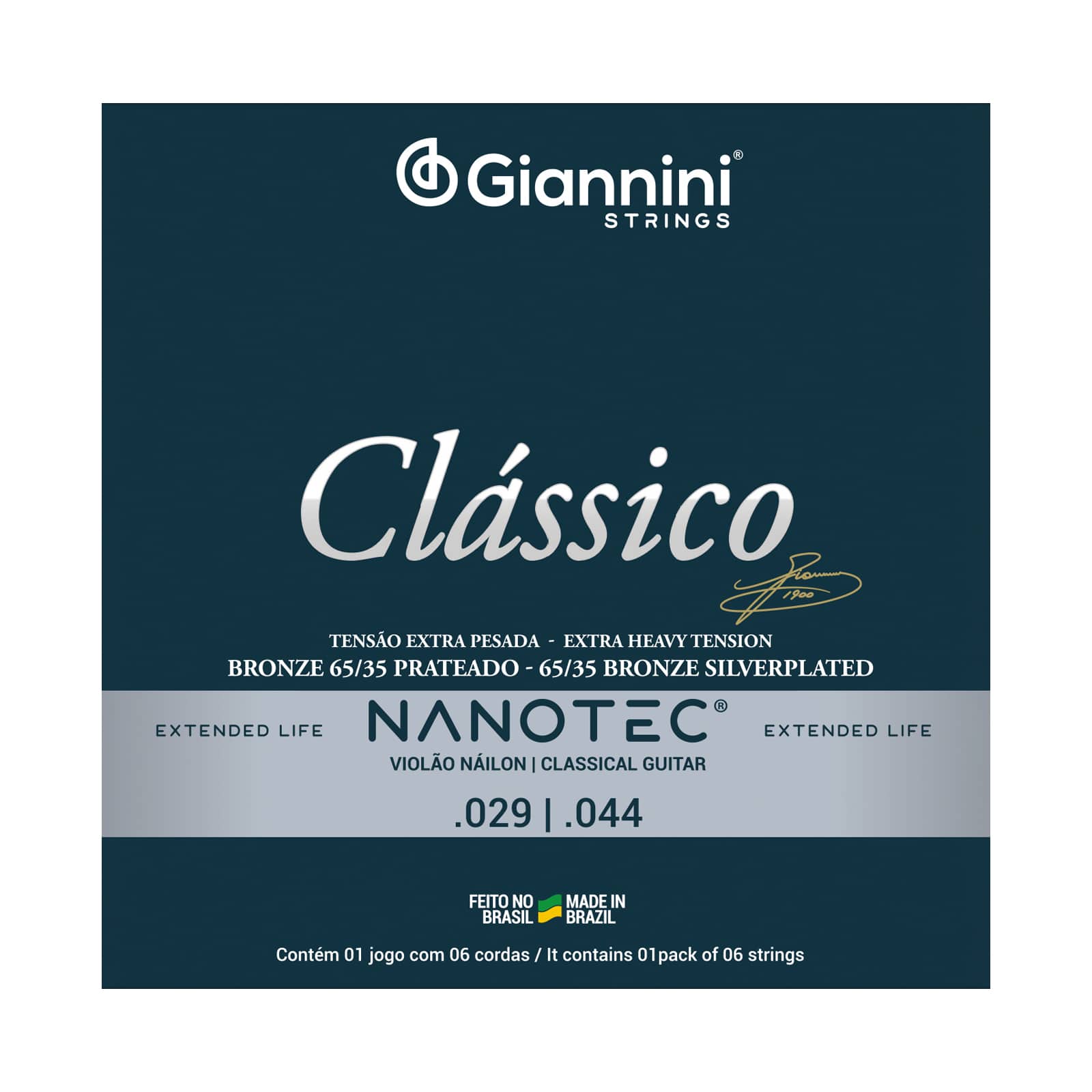 Encordoamento Giannini violão nylon prateado extra pesado